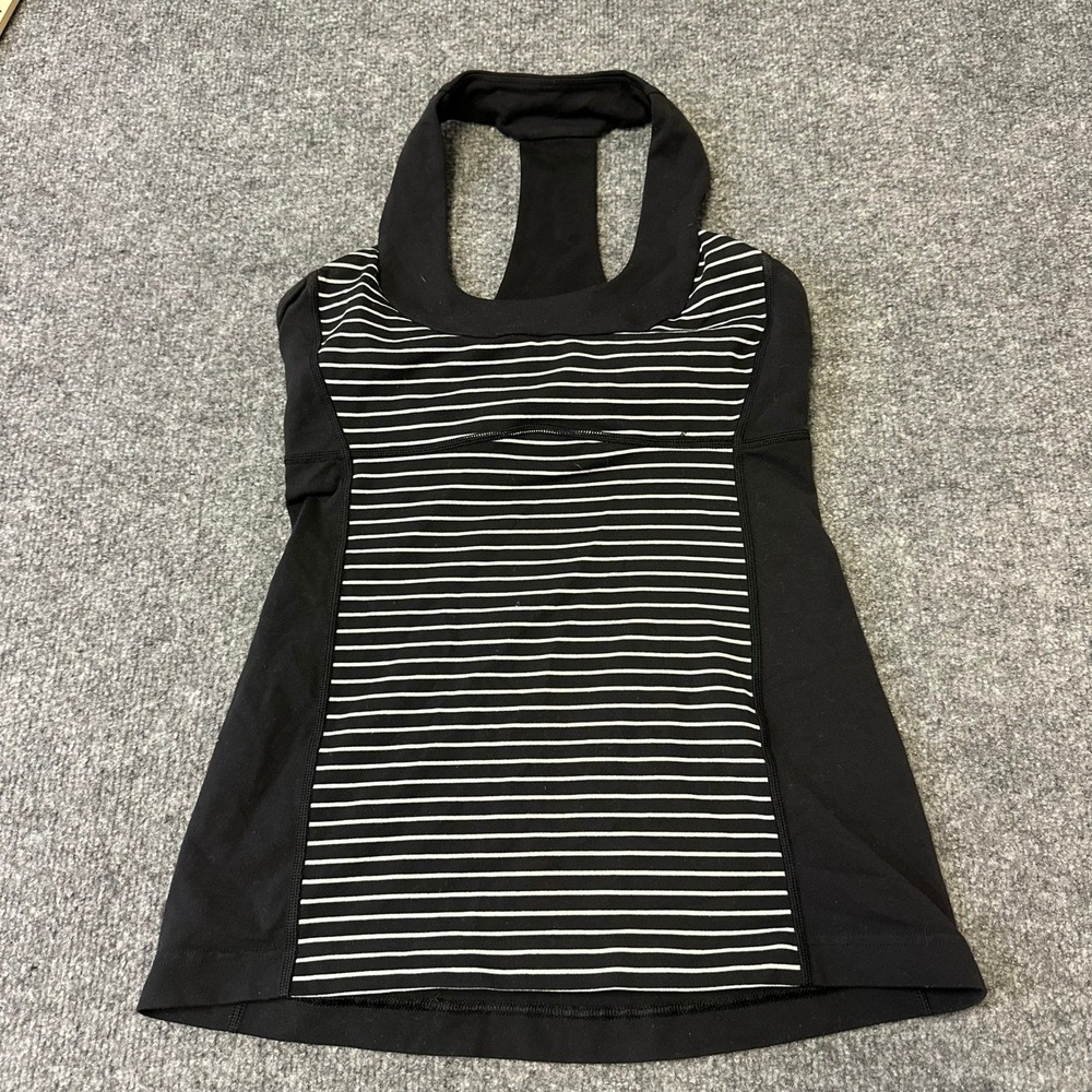 Lululemon Tank Top Womens Size 6 Black Striped Racerback Built-in Bra Athletic